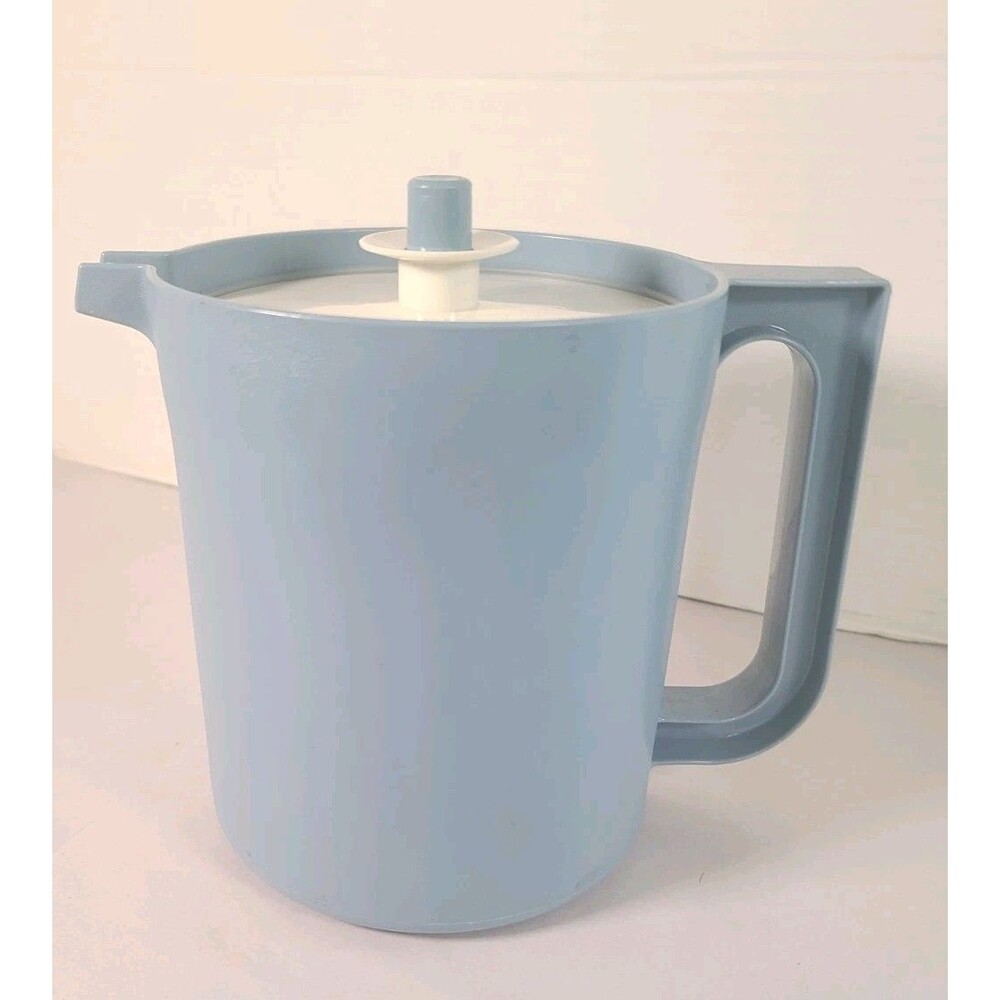 Vintage Tupperware 1.5 Qt Blue Pitcher Blue Push Button White Seal 1575-7 VGC